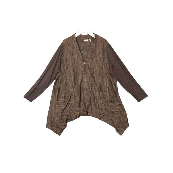 LOGO LORI GOLDSTEIN Womens Zip Cardigan 2X‎ Mixed Media Heather Brown Faux Suede - Picture 1 of 11